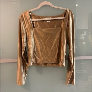 NWT Aritzia Babaton Satinette Squareneck Longsleeve - Gold